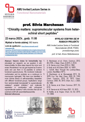 Wykład z cyklu AMU Invited Lecture Series in Functional Nanomaterials - Prof. Silvia Marchesan